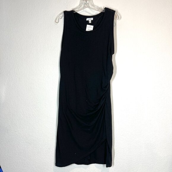 Black Ruched Dress Knit Midi Bodycon XL - Picture 3 of 10